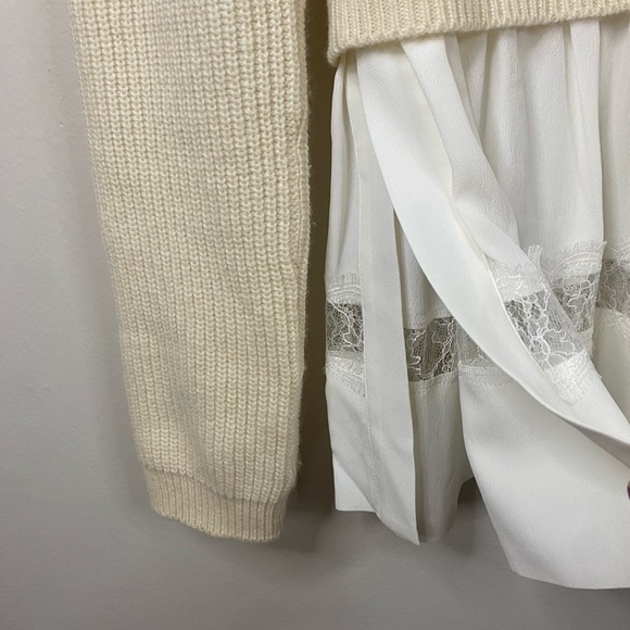 No. 21 Wool Blend Twofer Layered Sweater with Silk Lace Hem Cream Size Small - Picture 6 of 8